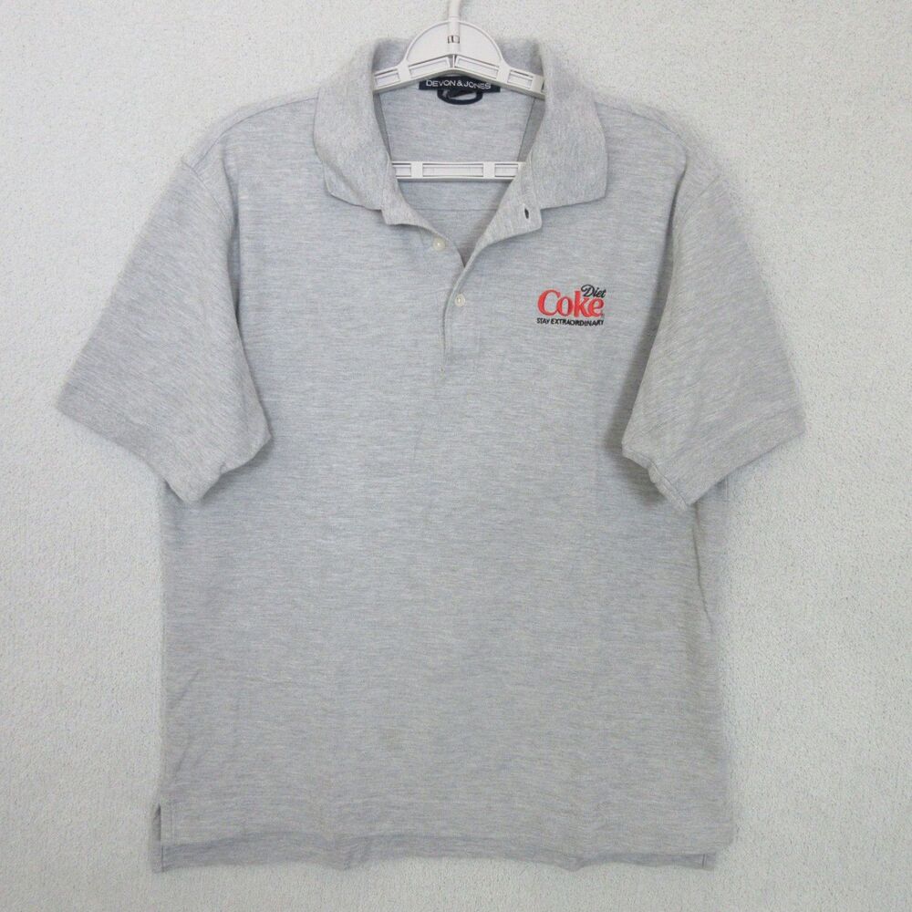 Devon & Jones Polo Shirt Mens M Gray Diet Coke Embroidered Logo Short Sleeve